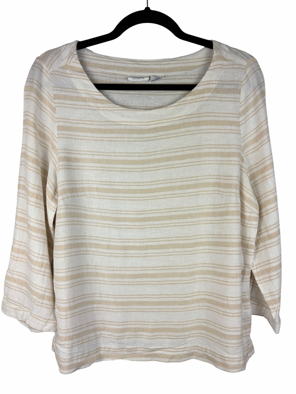 Sigrid Olsen Linen Blend Striped Relaxed Top Beige Ivory Medium Coastal Beachy